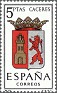 Spain - 1962 - Abrigos - 5 Ptas - Multicolor - España, Coats, Caceres - Edifil 1415 - Coats of Provincial Capitals Caceres - 0